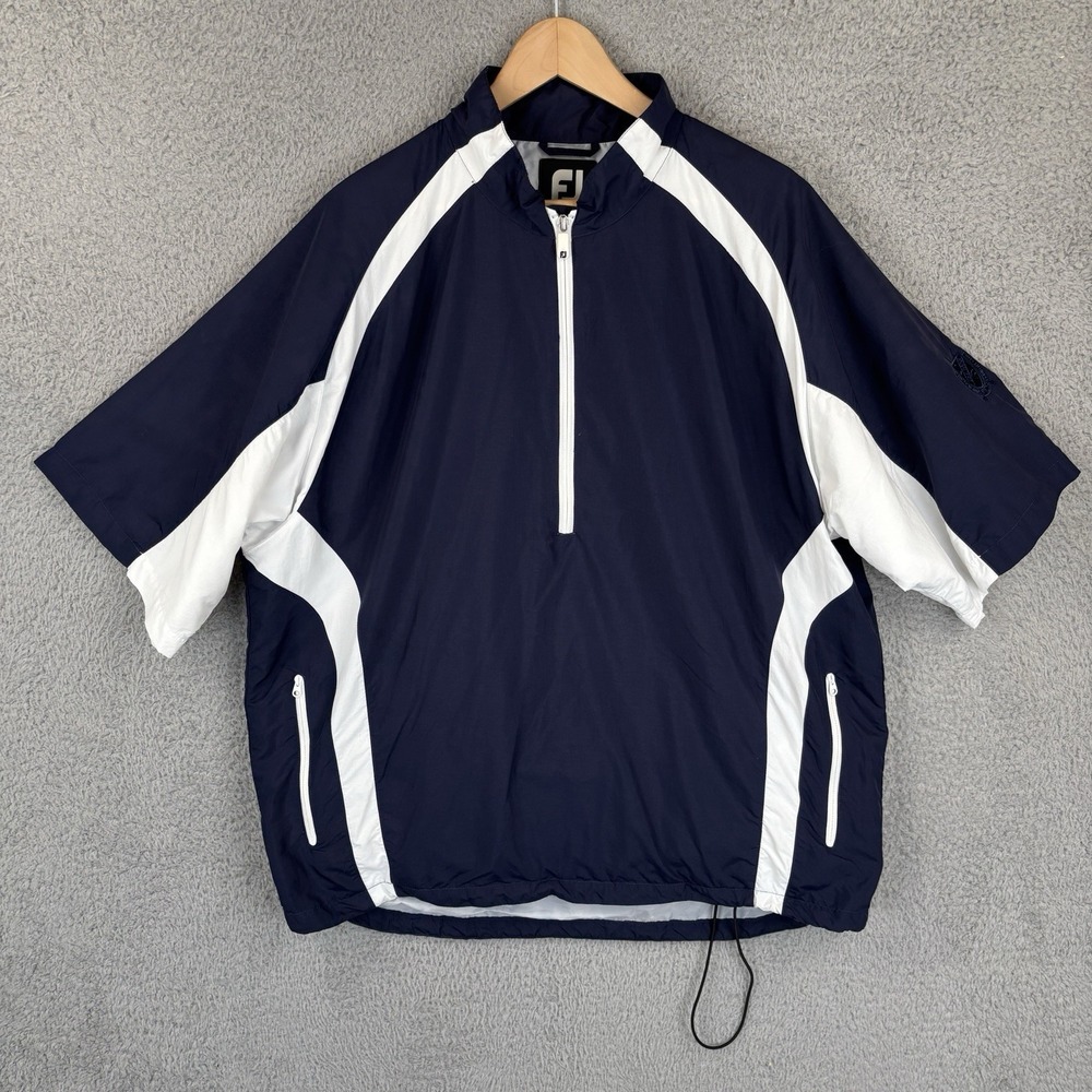 FootJoy FJ Golf Wind Shirt Mens Large Navy White Pullover 1/4 Zip CC Logo Rain